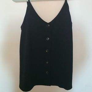 Black Button Up Tank Blouse